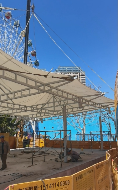 承建星海乐园景观遮阳棚项目有序推进，打造生态与美学兼具的户外空间