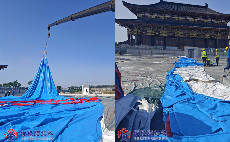 庆云金山研学中心气膜准备起膜